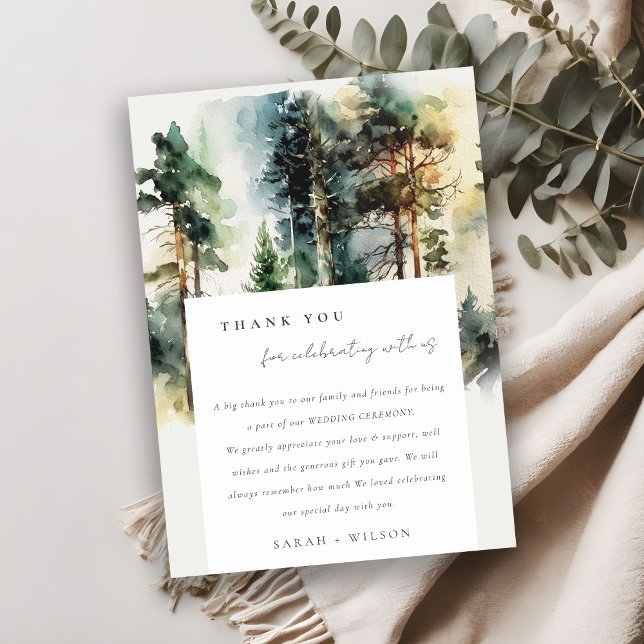 Carte De Remerciements Elégante aquarelle verte Mariage forestier (Créateur téléchargé)