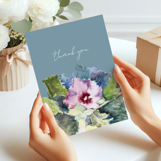 Carte De Remerciements Elégante aquarelle violet bleu floral