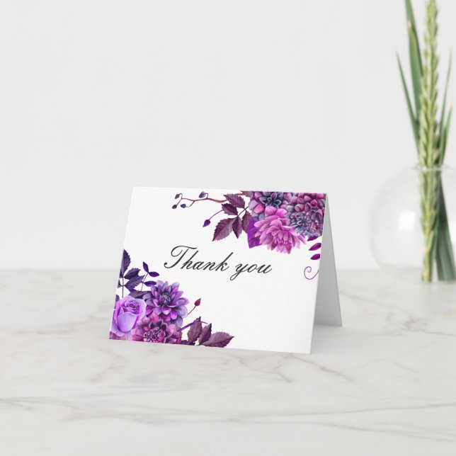 Carte De Remerciements Elégante aquarelle violet lilas fleur anniversaire (Devant)