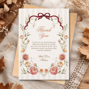 Carte De Remerciements Élégante Baby Shower Florale d'Automne