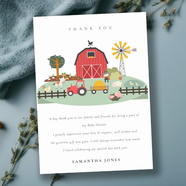 Carte De Remerciements Élégante Baby Shower pour Bébé Fille avec des Anim (Créateur téléchargé)