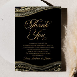 Carte De Remerciements Élégante Black Gold Agate Anniversaire