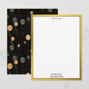 Carte De Remerciements Élégante Black & Gold Balloons Party
