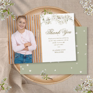 Carte De Remerciements Élégante Blossom Blanc Première Sainte Communion P