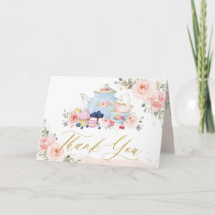 Carte De Remerciements Élégante Blush Rose Floral High Tea Party