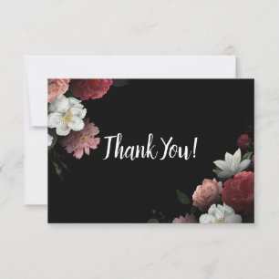 Carte De Remerciements Elégante Bourgogne et Fleurs roses