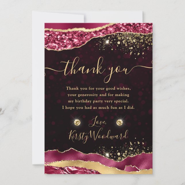 Carte De Remerciements Elégante Bourgogne & Glam Tears Edges Anniversaire (Devant)