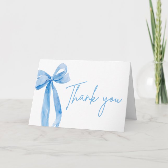 Carte De Remerciements Elégante Bow bleu moderne Elle noue le noeud (Devant)