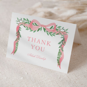Carte De Remerciements Elégante Bow rose avec Baby shower de filles verte