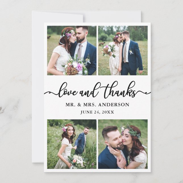 Carte De Remerciements Élégante calligraphie 4 Photo Mariage Collage phot (Devant)