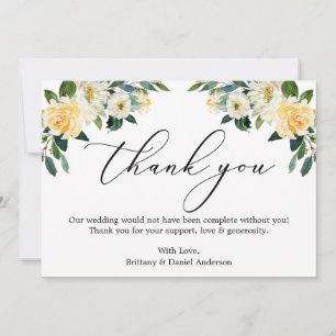 Carte De Remerciements Élégante calligraphie Aquarelle Jaune Blanc Floral