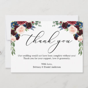 Carte De Remerciements Élégante calligraphie Aquarelle Mariage floral