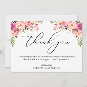 Carte De Remerciements Élégante calligraphie Aquarelle rose Floral