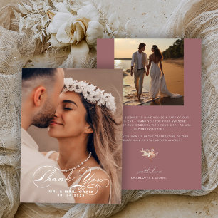 Carte De Remerciements Élégante calligraphie Mariage photo Mauve
