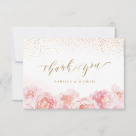 Carte De Remerciements Élégante calligraphie or & mariage floral roux