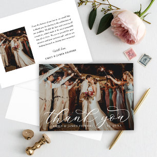 Carte De Remerciements Élégante calligraphie photo de mariage personnalis