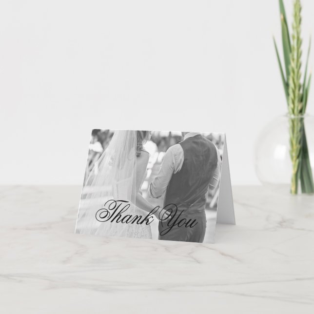 Carte De Remerciements Élégante calligraphie Photo Mariage officiel (Devant)