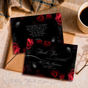 Carte De Remerciements Élégante calligraphie rouge noir Mariage floral