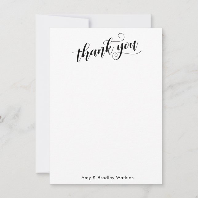 Carte De Remerciements Élégante calligraphie sur simple noir et blanc (Devant)