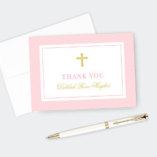 Carte De Remerciements Élégante communion de première fille rose et or