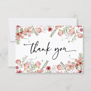 Carte De Remerciements Elégante couleur rose rose Fleur sauvage