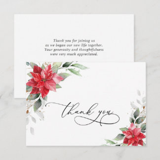Carte De Remerciements Elégante couleur rouge poinsettie hiver verdure Aq