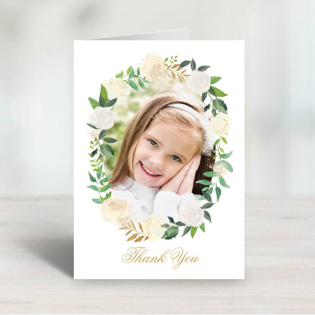 Carte De Remerciements Élégante couronne florale Première communion photo (Créateur téléchargé)