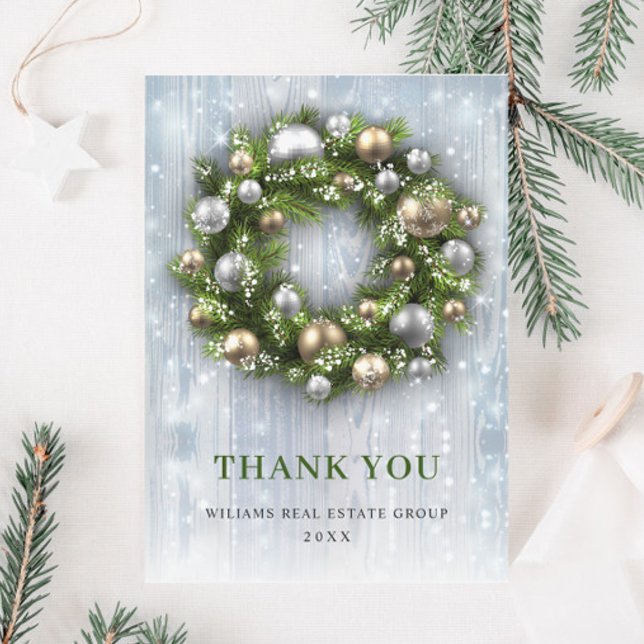 Carte De Remerciements Élégante couronne rustique Noël Fête d'entreprise (Créateur téléchargé)