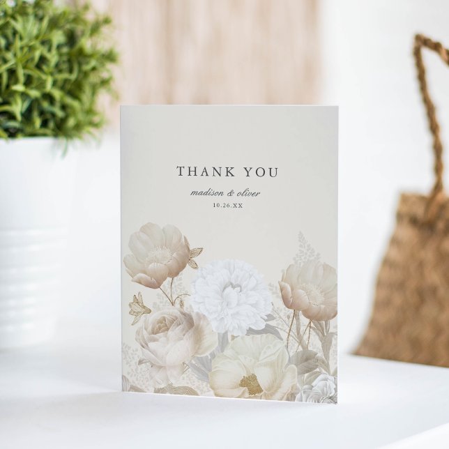 Carte De Remerciements Elégante crème florale Terre Neutre Chic Mariage (Créateur téléchargé)