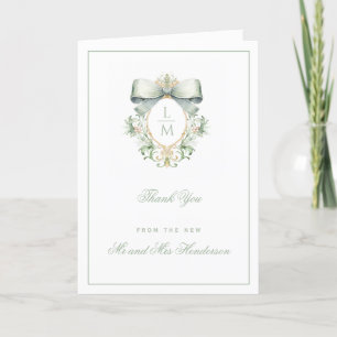 Carte De Remerciements Élégante crête avec mâchoire verte Sage   Mariage 