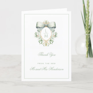 Carte De Remerciements Élégante crête avec mâchoire verte Sage | Mariage