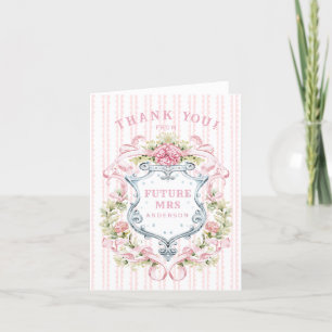 Carte De Remerciements Élégante crête de Fêtes des mariées florales