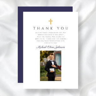 Carte De Remerciements Elégante Croix Bleue de la Marine Boy Première com