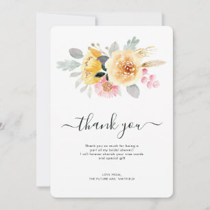 Carte De Remerciements Élégante douche de mariée aquarelle florale