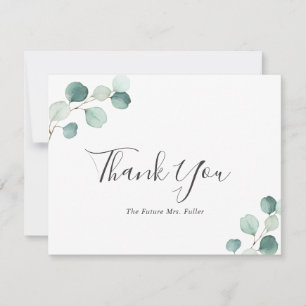 Carte De Remerciements Élégante douche de mariée au eucalyptus verdoyant 