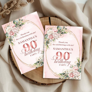 Carte De Remerciements Élégante Dusty Rose Or Vert 90e Anniversaire