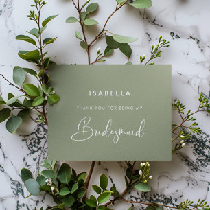 Carte De Remerciements Élégante et moderne Sage Green Bridesmaid