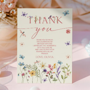 Carte De Remerciements Elégante fête d'anniversaire de papillon floral Fl