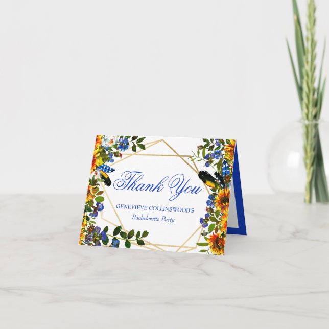 Carte De Remerciements Élégante fête de Bachelorette Florale Bohème Bleue (Devant)