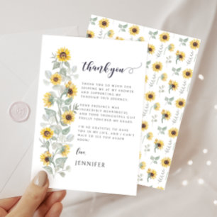 Carte De Remerciements Elégante Fête des mariées de tournesol jaune Boho