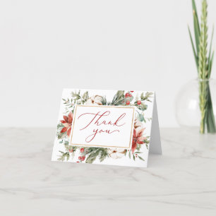 Carte De Remerciements Élégante Fête des mariées d'or rouge hiver Noël
