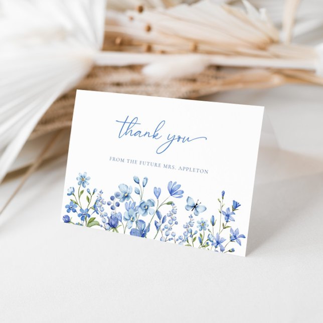 Carte De Remerciements Elégante Fête des mariées Fleur sauvage bleu Dusty (Créateur téléchargé)
