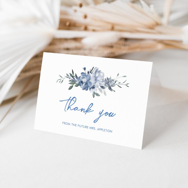 Carte De Remerciements Elégante Fête des mariées florale bleu Dusty (Créateur téléchargé)