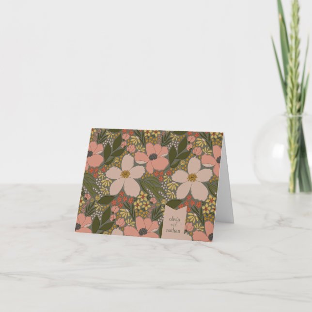 Carte De Remerciements Elégante Fête des mariées Florale personnalisée (Devant)