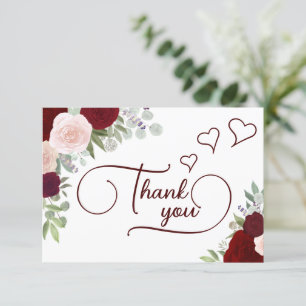 Carte De Remerciements Elégante Fête des mariées Rose de Boho Burgundy & 