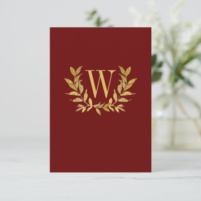 Carte De Remerciements Elégante feuille rouge or moderne Mariage chic (Debout devant)