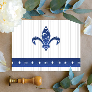 Carte De Remerciements Elégante Fleur de Lis Bleue