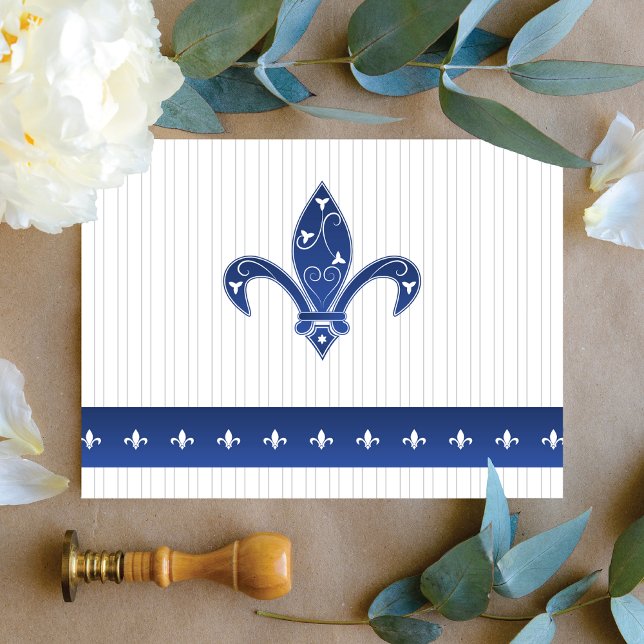 Carte De Remerciements Elégante Fleur de Lis Bleue (Créateur téléchargé)