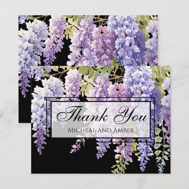 Carte De Remerciements Élégante glycine florale d'aquarelle mauve douce (Devant / Derrière)