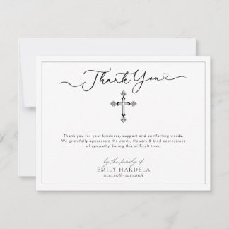 Carte De Remerciements Elégante Gold Blue Floral Cross Funeral Thanks Car